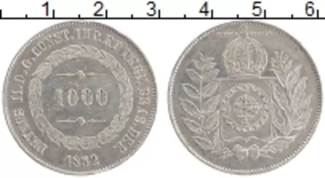 Монета 1000 рейс Бразилии 1852 года Серебро Петрус II