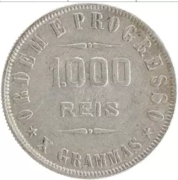 Монета 1000 рейс Бразилии 1911 года Серебро