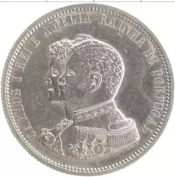 Монета 1000 рейс Португалии 1898 года Серебро 400 лет Открытия Индии