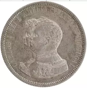 Монета 1000 рейс Португалии 1898 года Серебро 400 лет Открытия Индии