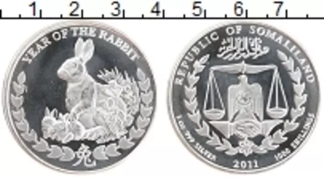 Монета 1000 шиллингов Сомалиленда 2011 года Серебро Год кролика
