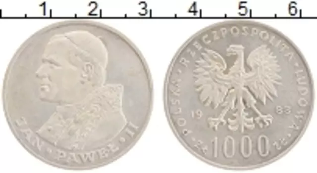Монета 1000 злотых Польши 1983 года Серебро Иоанн Павел II