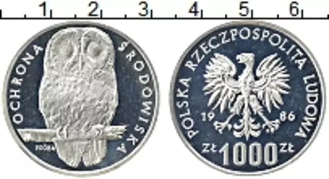 Монета 1000 злотых Польши 1986 года Серебро Охрана окружающей среды