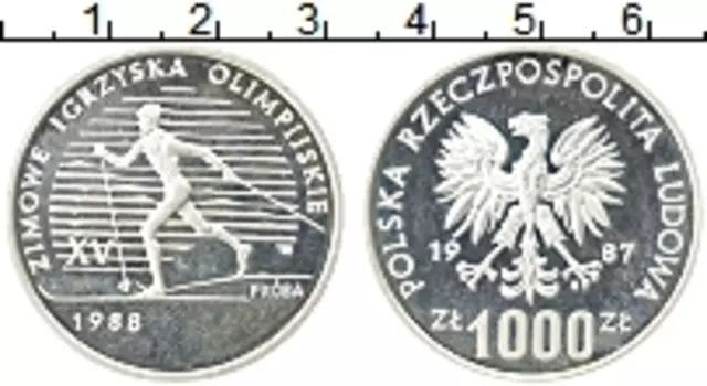 Монета 1000 злотых Польши 1987 года Серебро Олимпийские игры