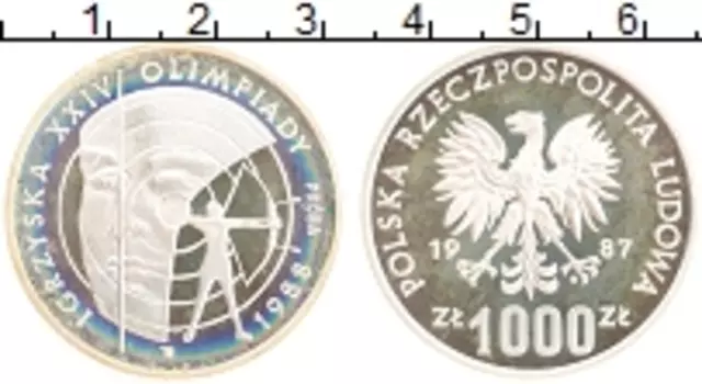 Монета 1000 злотых Польши 1987 года Серебро Олимпийские игры