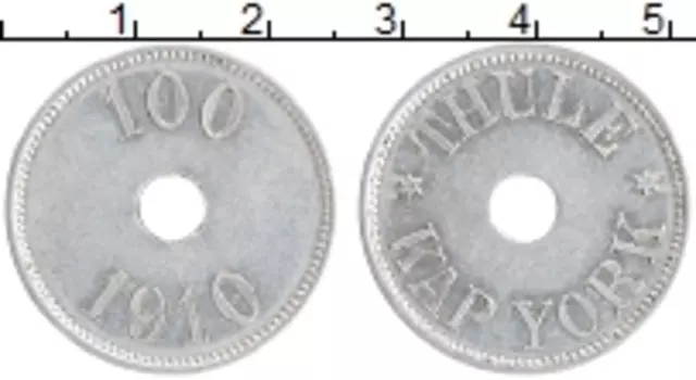 Монета 100 эре Гренландии 1910 года Алюминий Токен торговой станции THULE-Kap York Artic