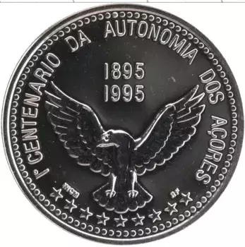 Монета 100 эскудо Азорских островов 1995 года Серебро 100 лет Автономии Азорских островов