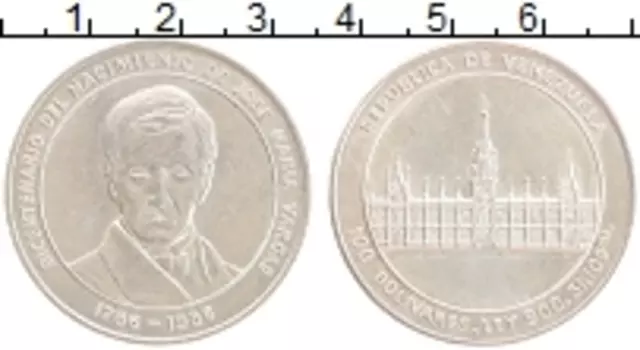 Монета 100 боливар Венесуэлы 1986 года Серебро Хосе Мария Варгас