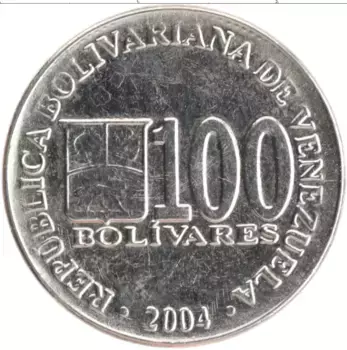 Монета 100 боливар Венесуэлы 2004 года Медно-никель Симон Боливар
