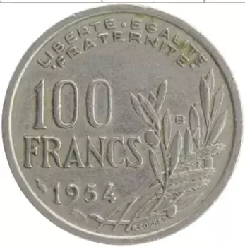 Монета 100 франков Франции 1954 года Медно-никель Марианна