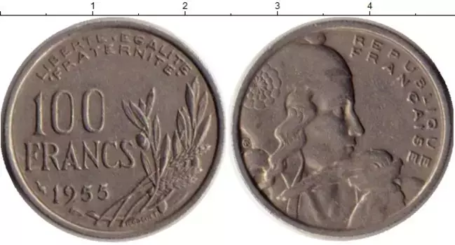 Монета 100 франков Франции 1955 года Медно-никель Марианна