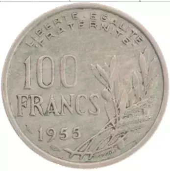 Монета 100 франков Франции 1955 года Медно-никель