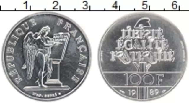 Монета 100 франков Франции 1989 года Серебро Права человека