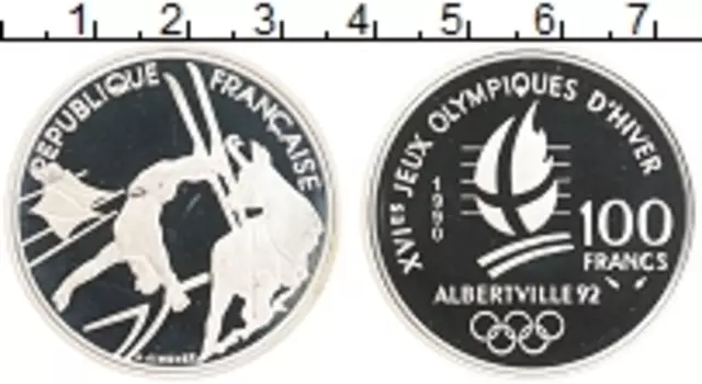 Монета 100 франков Франции 1990 года Серебро Олимпиада в Албервиле