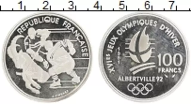 Монета 100 франков Франции 1991 года Серебро Олимпиада в Альбервиле