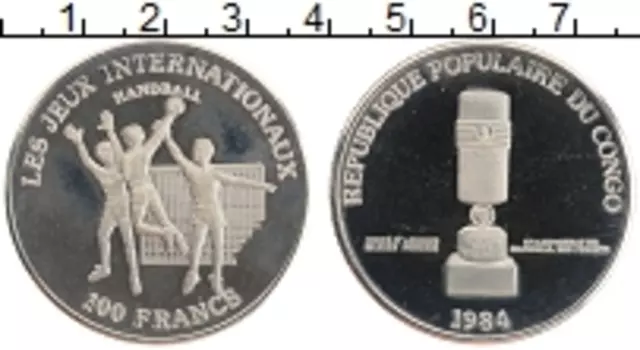 Монета 100 франков Конго 1984 года Медно-никель Гандбол