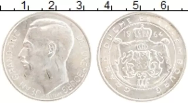 Монета 100 франков Люксембурга 1964 года Серебро