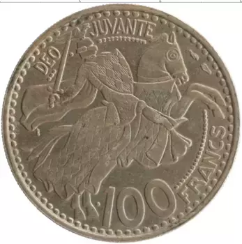 Монета 100 франков Монако 1950 года Бронза Ренье III