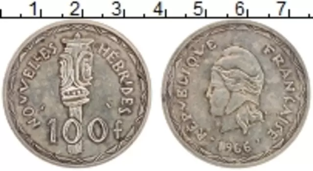 Монета 100 франков Новых Гебрид 1966 года Серебро