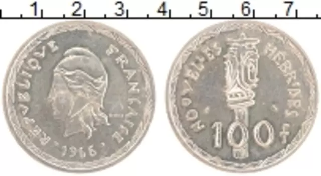 Монета 100 франков Новых Гебрид 1966 года Серебро