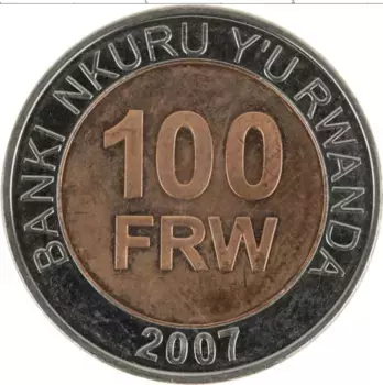 Монета 100 франков Руанды 2007 года Биметалл