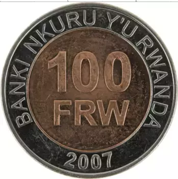 Монета 100 франков Руанды 2007 года Биметалл