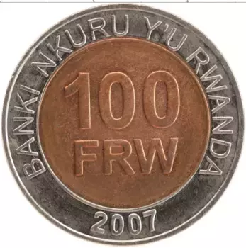 Монета 100 франков Руанды 2007 года Биметалл