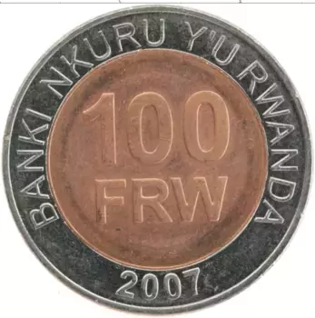 Монета 100 франков Руанды 2007 года Биметалл