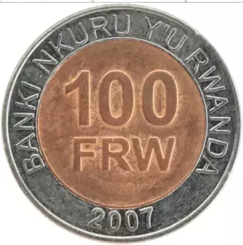 Монета 100 франков Руанды 2007 года Биметалл