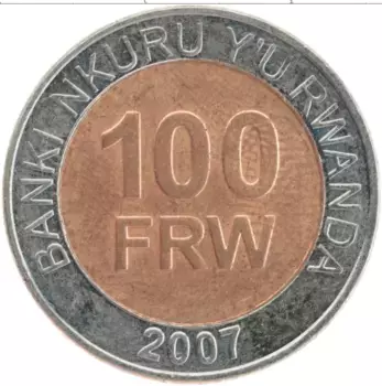 Монета 100 франков Руанды 2007 года Биметалл