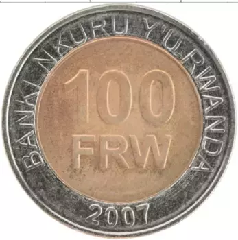 Монета 100 франков Руанды 2007 года Биметалл