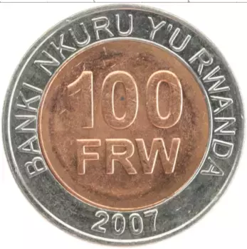 Монета 100 франков Руанды 2007 года Биметалл