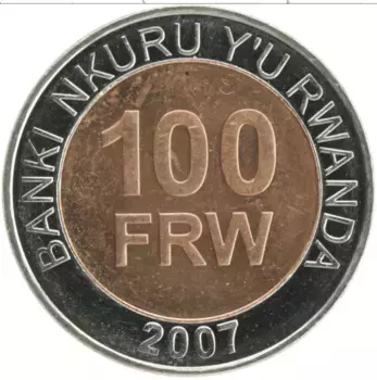 Монета 100 франков Руанды 2007 года Биметалл