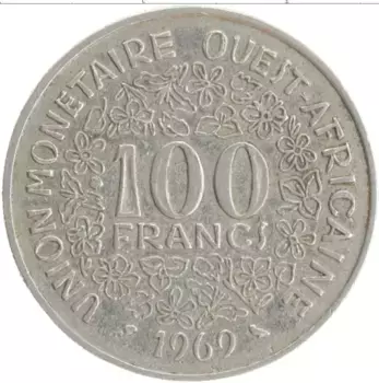 Монета 100 франков Западной Африки 1969 года Медно-никель