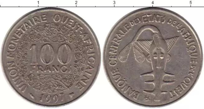 Монета 100 франков Западной Африки 1997 года Медно-никель