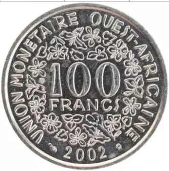 Монета 100 франков Западной Африки 2002 года Медно-никель