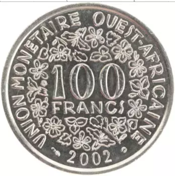 Монета 100 франков Западной Африки 2002 года Медно-никель