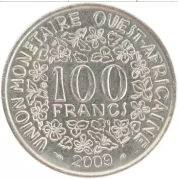 Монета 100 франков Западной Африки 2009 года Медно-никель