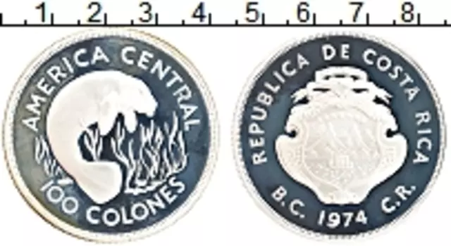 Монета 100 колон Коста-Рики 1974 года Серебро Защита животного мира