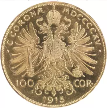 Монета 100 крон Австрии 1915 года Золото Франц Иосиф I