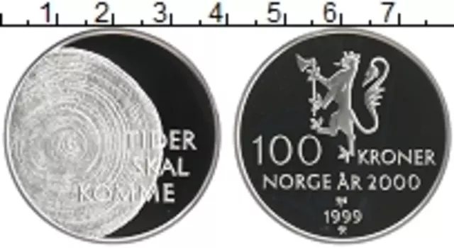 Монета 100 крон Норвегии 1999 года Серебро Миллениум