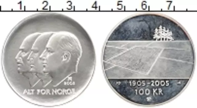 Монета 100 крон Норвегии 2003 года Серебро 100 лет Независимости от Швеции