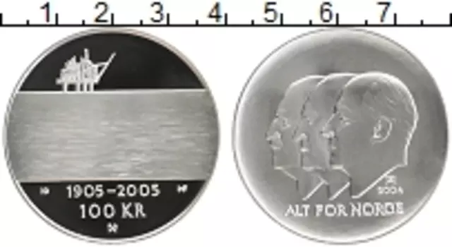 Монета 100 крон Норвегии 2004 года Серебро 100 лет Независимости Норвегии от Швеции
