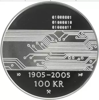 Монета 100 крон Норвегии 2005 года Серебро 100 лет Независимости от Швеции