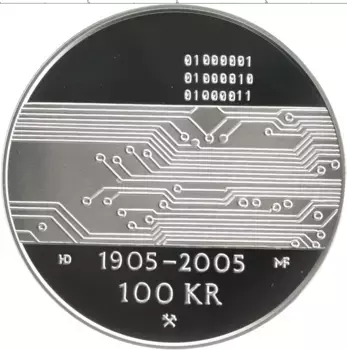 Монета 100 крон Норвегии 2005 года Серебро 100 лет Независимости от Швеции