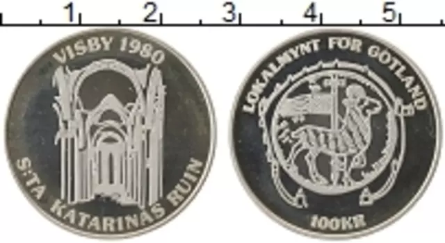 Монета 100 крон Швеции 1980 года Серебро Городские деньги