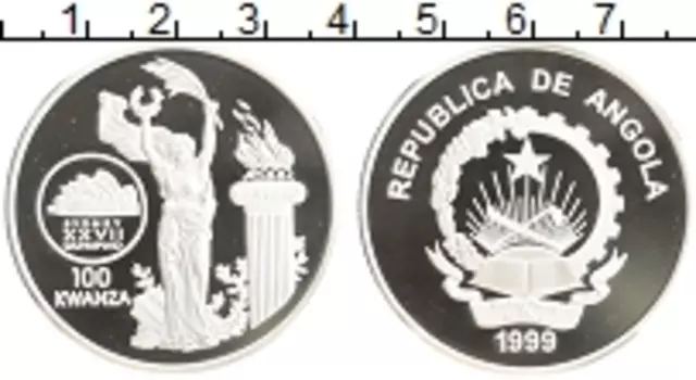 Монета 100 кванза Анголы 1999 года Серебро Олимпийские игры в Сиднее 2000