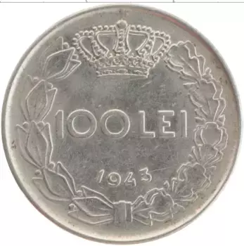 Монета 100 лей Румынии 1943 года Медно-никель Михай I