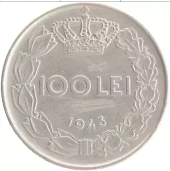 Монета 100 лей Румынии 1943 года Медно-никель Михай I