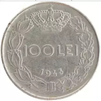 Монета 100 лей Румынии 1943 года Медно-никель Михай I